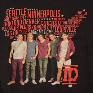 1D Black One Direction Tour Graphic Tee with Red Accent - Harry Styles